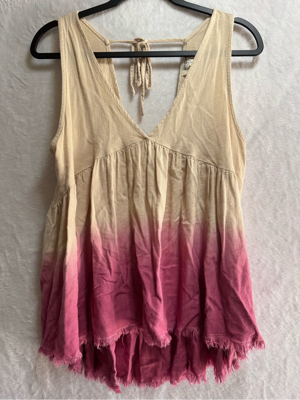Umgee Beige to Pink Dip-Dye V-Neck Sleeveless Blouse